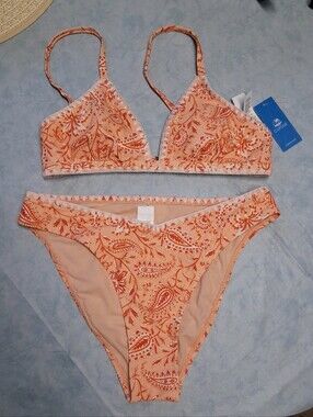 Cupshe Orange Paisley Triangle Bikini Top & Hipster Bottom Sz M